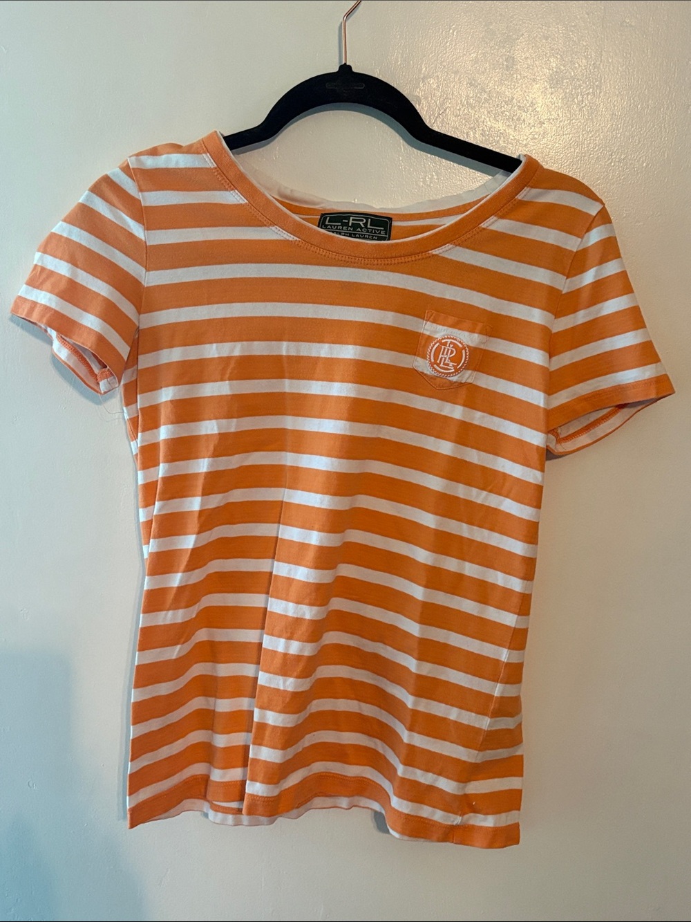 Ralph Lauren Active Orange and White Striped Tee Size Small - Picture 2 of 5
